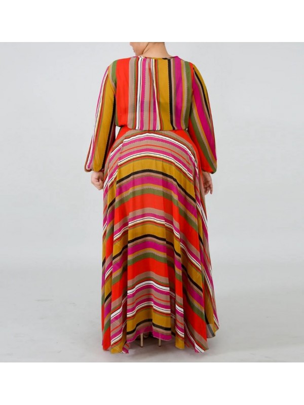 Vestito Donna Lungo a Righe Taglie Grandi Woman Oversize Maxi Dress OS120013B- f3